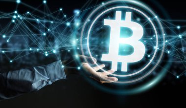 İşadamı bitcoins cryptocurrency 3d işleme kullanarak