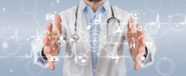 Dijital tıbbi futuristik bir arayüze 3B oluşturmayı kullanarak doktor