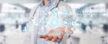 Dijital tıbbi futuristik bir arayüze 3B oluşturmayı kullanarak doktor