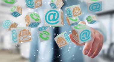 Kayan küp 3d render tarayıcı kullanarak iş adamı