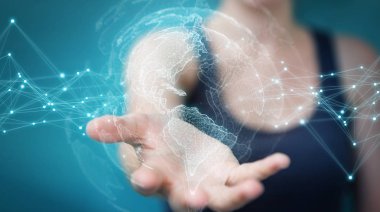 ABD dünya harita arabirimi 3d işlemesini kullanan iş kadını