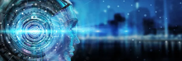 Cyborg head using artificial intelligence to create digital inte