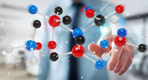 Empresario que utiliza la estructura moderna de la molécula representación 3D —  Fotos de Stock