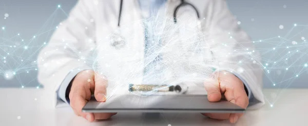 Läkaren håller digital hjärnan gränssnitt 3d-rendering — Stockfoto