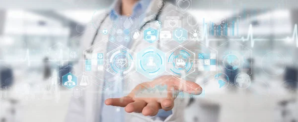 Läkare använder digital medicinsk futuristiska gränssnitt 3d-rendering — Stockfoto