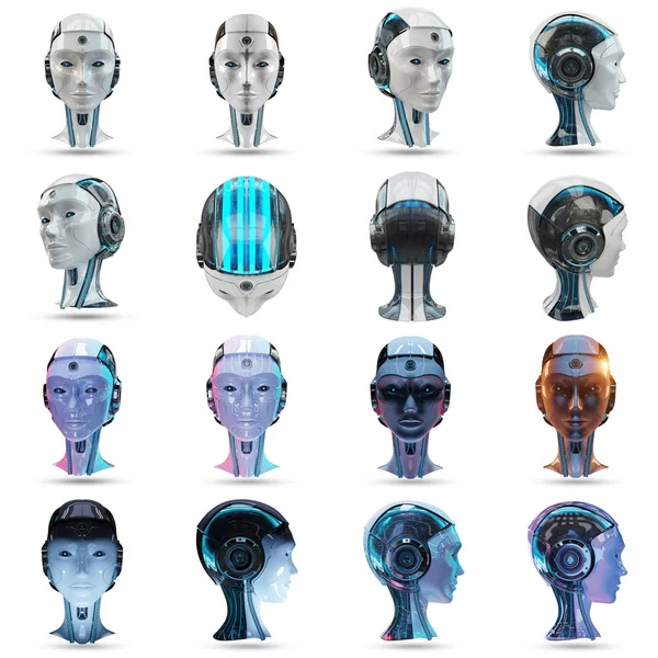 Cyborg head artificial intelligence pack 3D rendering — Stock Photo, Image