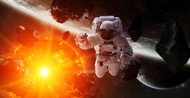 Astronot uzay 3d işleme öğeleri bu görüntünün içinde yüzen 