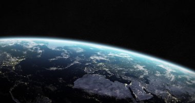 Mavi Dünya gezegeninin alan 3d render elemanları bu görünümü