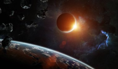 Uzak bir gezegende sistemi ile exoplanets 3d render elem alanda