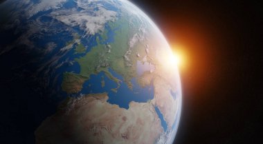 Mavi Dünya gezegeninin alan 3d render elemanları bu görünümü