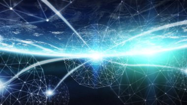 3d render bağlantılar sistem ve veri değişim gezegende toprak