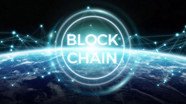 Blockchain Planet Earth 3d render