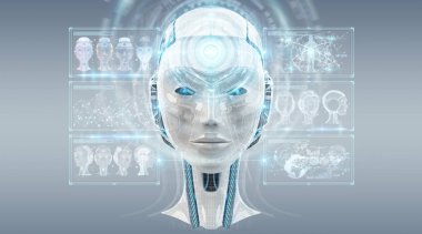 Dijital yapay zeka cyborg arabirimi 3d render