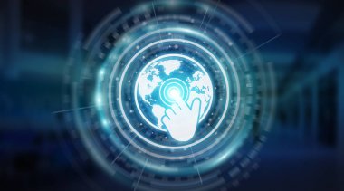 Dijital dünya harita ekran arabirimi 3d render