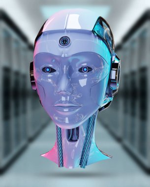 Cyborg baş yapay zeka 3d render