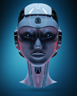Cyborg baş yapay zeka 3d render