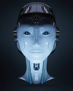 Cyborg baş yapay zeka 3d render
