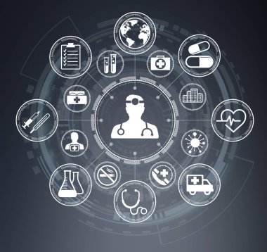 Modern tıbbi arayüz simgeleri 3d render ile