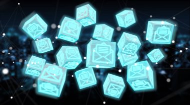 Kayan küp e-postaları illüstrasyon 3d render