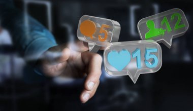 Dijital renkli Sosyal Medya simgeler 3d renderi kullanarak iş adamı