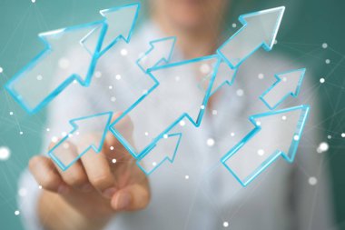 Dijital modern ok 3d işlemesini kullanan iş kadını