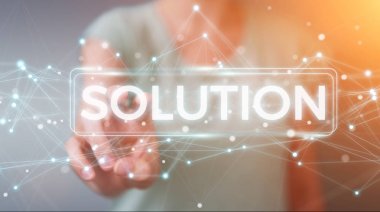 Çözüm dijital metin 3d rendering kullanarak iş kadını