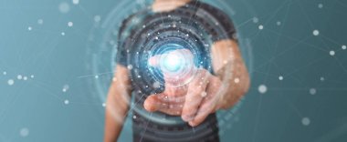 Dijital Ağ Bağlantısı arabirimi 3d render kullanarak iş adamı