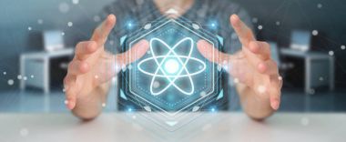 Modern molekül yapısı 3B oluşturmayı kullanarak iş adamı