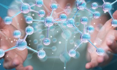 Modern molekül yapısı 3B oluşturmayı kullanarak iş kadını