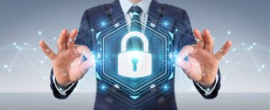 Onun veriler ile güvenliğini işadamı 3d arayüzü parçalamak