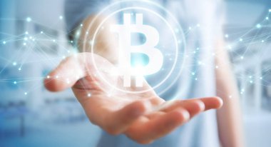 İşadamı bitcoins cryptocurrency 3d işleme kullanarak