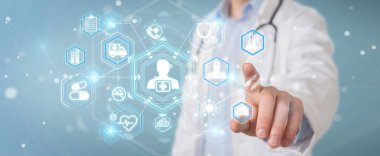 Dijital tıbbi futuristik bir arayüze 3B oluşturmayı kullanarak doktor