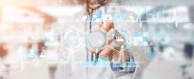 Dijital tıbbi futuristik bir arayüze 3B oluşturmayı kullanarak doktor