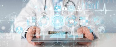 Dijital tıbbi futuristik bir arayüze 3B oluşturmayı kullanarak doktor