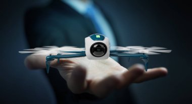 Modern dron 3d işlemesini kullanan iş adamı