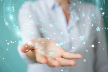 Hologram veriler dijital küre 3B oluşturmayı kullanarak iş kadını