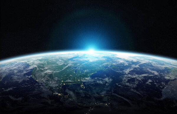 View of blue planet Earth in space 3D rendering elements of this