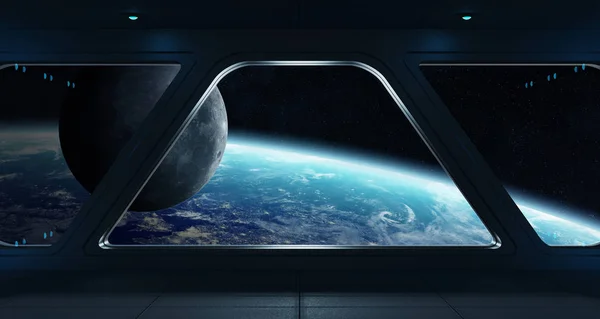 Футуристический интерьер космического корабля с видом на Землю — стоковое фото