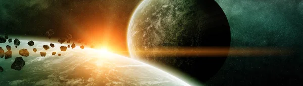 Panoramablick auf Planeten in fernen Sonnensystemen 3D-Rendering e — Stockfoto