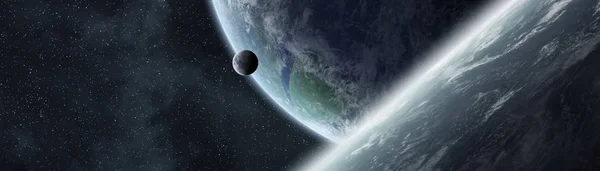 Vue panoramique des planètes dans le système solaire lointain rendu 3D e — Photo