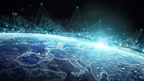 Sistema de conexões e trocas de dados no planeta Terra 3D render — Fotografia de Stock