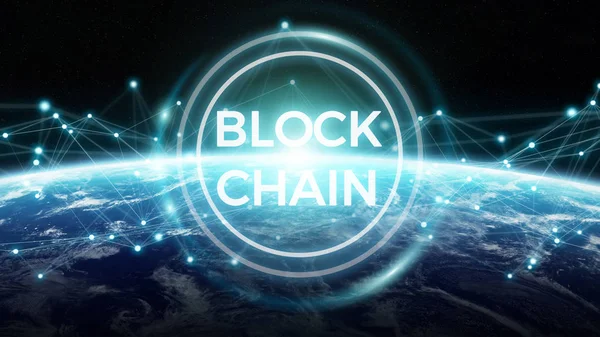 Blockchain op de planeet aarde 3D-rendering — Stockfoto