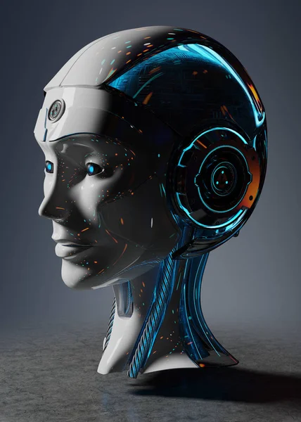 Tête de cyborg intelligence artificielle rendu 3D — Photo