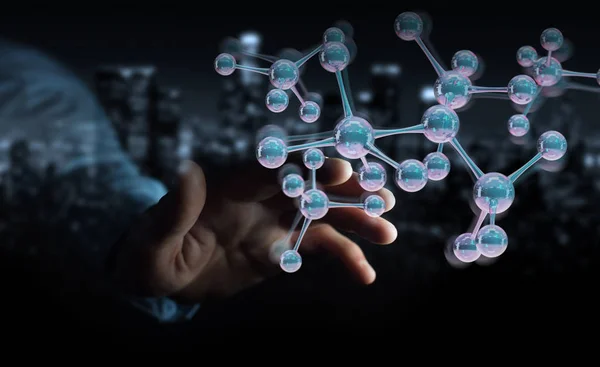 Businessman using modern molecule structure 3D rendering — Stock Photo, Image