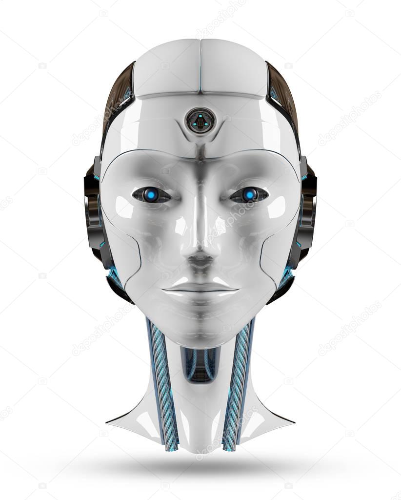 Cyborg head artificial intelligence 3D rendering