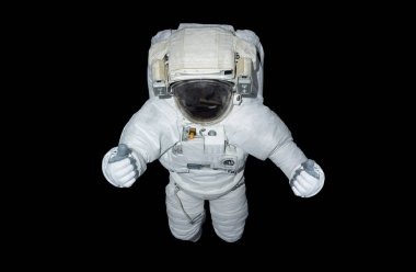 Siyah arka plan 3d işleme öğeleri üzerinde izole astronot 