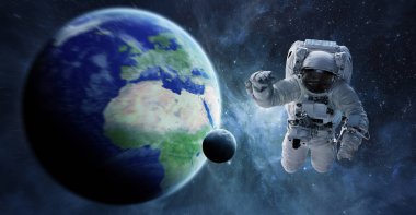 Astronot uzay 3d işleme öğeleri bu görüntünün içinde yüzen 