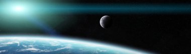 Panoramik moon 3d render elemen ile Dünya gezegeninin