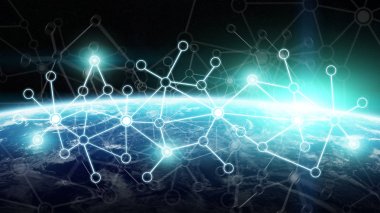 3d render bağlantılar sistem ve veri değişim gezegende toprak