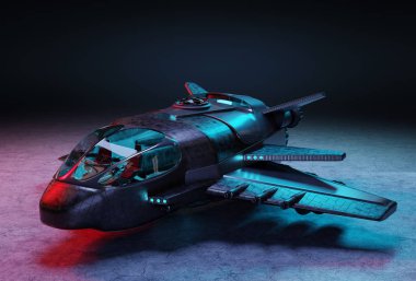 Koyu arka plan üzerinde 3d render izole fütüristik uzay aracı
